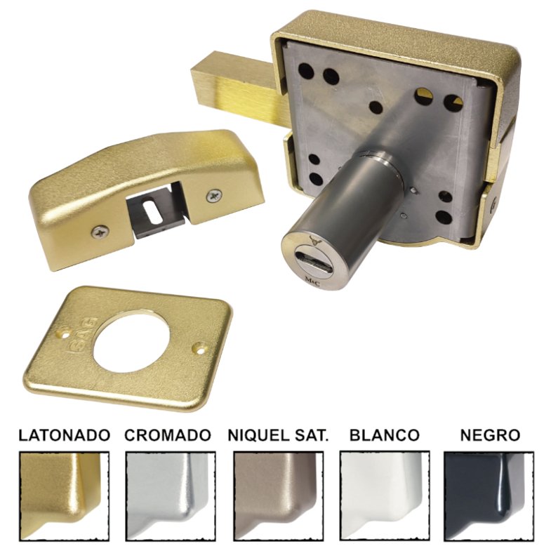 Cerrojo SAG EP60 con cilindro M&C Condor instalado en puerta — vista principal